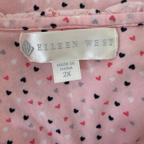 Eileen West Pink Heart Cotton Nightgown Ruffle Hem Ballet Country Cottage | 2X - Picture 4 of 9